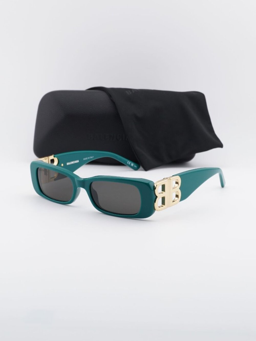 Balenciaga BB0096S 006 Rectangle Sunglasses - Green / Grey